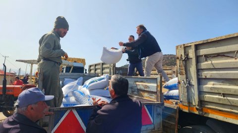 Konyaaltı Belediyesi'nden deprem bölgesindeki hayvan üreticilerine yem ve saman desteği