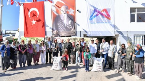 Mersin Büyükşehir Belediyesi'nden Erdemli'de zeytin fidanı ve mısır flake yem desteği